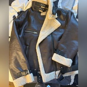 NWT Women's ZARA Faux Leather Aviator Jacket, Women's L